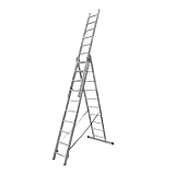 Alumexx Schiebeleiter 3-Teilig - Stehleiter - Kombinationsleiter - Ausziehleiter - Mehrzweckleiter - Alu Leiter - Doppelsprossenleiter (3 x 10 Stufen)