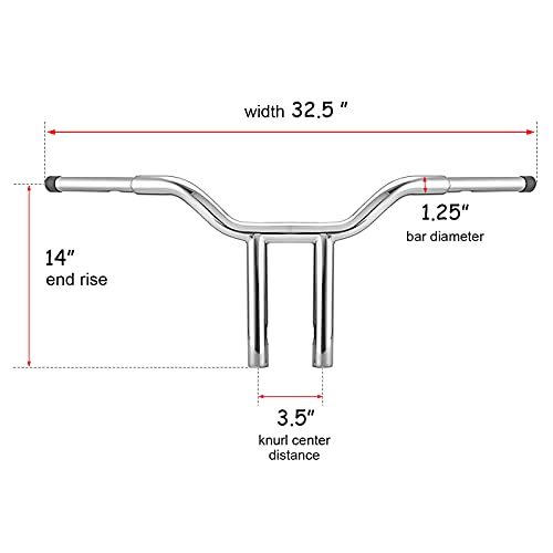 Mofun 14\" T Bar Handlebar 1.25\" Steel Pipe Chrome Fits for Harley 1996-2023 Dyna Fat Bob Low Rider Super Glide Street Bob, Sportster 883 1200, Softail Fat Boy Heritage Classic
