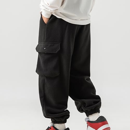 Mens Fluffy Sherpa Casual Pants Baggy Warm Elastic Waist Cargo Pant Relaxed Fit Comfy Tall Lounge Joggers with Pocket4