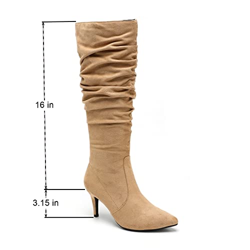 Chic Knee-High Boots Black Suede Pointed Toe Stack boots Heel Wide Calf All Day Comfort4
