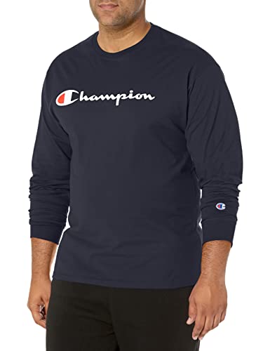 Champion mens Classic Long Sleeve Tee, Screen Print Script T Shirt, Navy-y06794, Small US