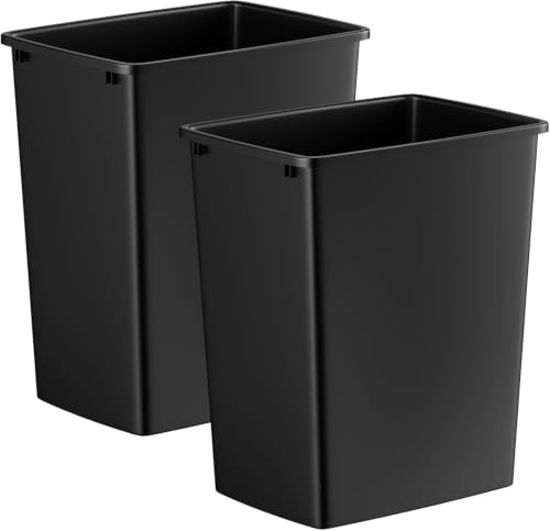 Image of ROOMTEC 35QT Kitchen Trash Can,Sturdy and Lightweight Slim Trash Can,2-Pack | 9-Gallons Plastic Trash Can, Trash Cans for Kitchen, Workspace, Bathroom, Office, Easy to Clean ,Wide-open Top Design, Black
