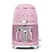 Smeg DCF02 Drip Coffee Maker Bundle with Extra Glass Carafe DCFC01 – 10-Cup Capacity, Auto Start, Keep Warm Function, Retro 1950s Design – Pink