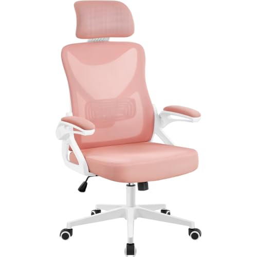 Yaheetech Silla de Oficina Ergonomica con Soporte Lumbar Escritorio Rosa