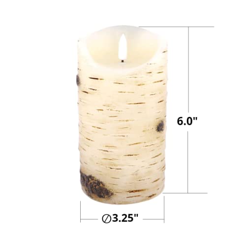 Flameless Candles LED Candles Birch Bark Effect Set of 2 (D:3.25" X H:6") Ivory Real Wax Pillar Battery Operated Candles with Dancing LED Flame 10-Key Remote Control and Cycling 24 Hours Timer…