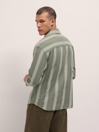Image of THE BEAR HOUSE Men's Pure Cotton Striped Relaxed Fit Overshirt