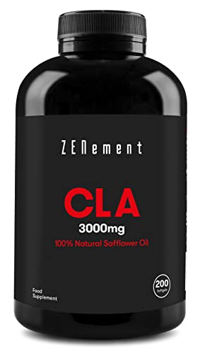 CLA 3000mg (3 softgels), 100% Natural Safflower Oil, 200 Softgels | Gluten Free, Non-GMO | Zenement