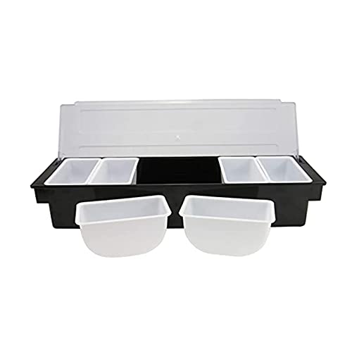 ​​Estante multiusos funcional​​ Compartimiento de bandeja Soporte de plástico 6 Estación de condimentos de guarnición negra Plástico Cocina, y Bar (Black, One Size)