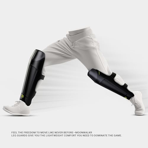 moonwalkr Cricket Leg Guard 2.0 Protective Gear for Unisex of Batter's Height (6'3"-6'6") Cricket Pads Batters Leg Guard & Perfect for Running Between Wickets (Black, Extra Large)