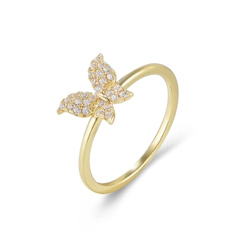 Anillos de compromiso para mujer, diseño de mariposa con moissanita, oro amarillo de 14 quilates, talla 58 (18,5)