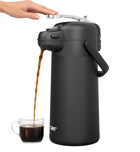Image of GiNT 3L Airpot Coffee Dispenser with Pump, Insulated Coffee Carafe for Hot Liquids, Stainless Steel Vacuum Insulated Pump Dispenser for Hot /Cold Beverages, Home Office Commercial Outdoor Use(101oz)