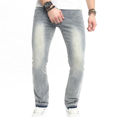 Mens Stacked Jeans Colorblock Straight Leg Skinny Stacked Denim Pants Raw Hem Flared Jeans2