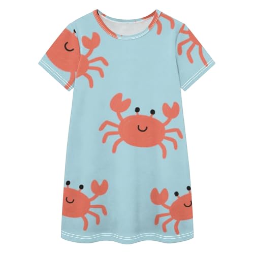 Vestido de verano para niña de 2 a 8 años azul con cangrejo de dibujos animados