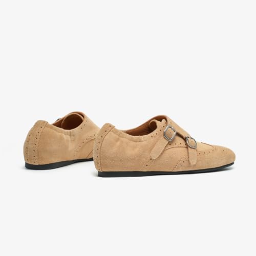 Image of BEAU TODAY Womens Leather Loafers, Monk Platform Loafer Shoes | Cowhide, Brogue Wingtip, Slip-on, Chunky Heel, Comfortable, Non-slip Durable, Business Casual Office Dress Shoes