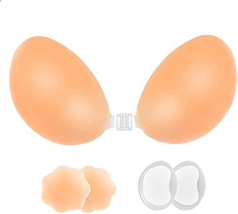lalaWing Adhesive Stick Bra Sticky Invisible Bra for Women,Silicone Strapless Bra Backless Breast Bra with Nipple Cover (C) Nude