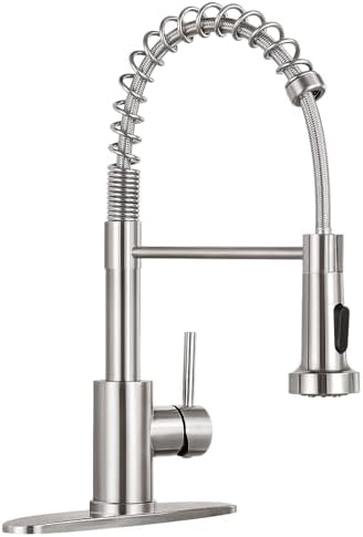 HGN Kitchen Faucet with Pull Down Sprayer,Commercial Single Handle Kitchen Sink Faucets for Farmhouse Camper Laundry Utility Rv Wet Bar Sinks Brushed Nickel