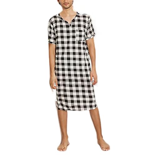 Pijamas para Hombre Cuello en V Ligera y Bata de Cuadros Pijama de Manga Corta Pijama de Verano (Color : Black, Size : XL) Pijamas para Hombre Cuello en V Ligera y Bata de Cuadros Pijama de Manga Corta Pijama de Verano (Color : Black, Size : XL)