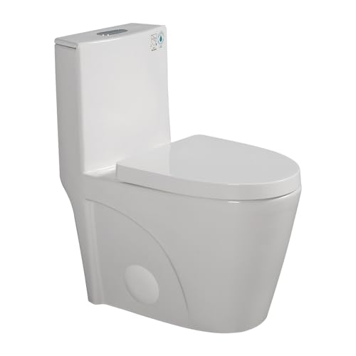 Inodoro de una pieza alargado, altura cómoda ADA, montado en piso, doble descarga 1,1/1,6 GPF, certificado WaterSense, con asiento de cierre suave, descarga por sifón MaP 1000 g, cerámica blanca