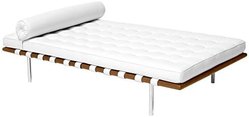 Alphaville Classic Romano Top Grain Italian Leather Daybed 77" with Walnut Frame - White