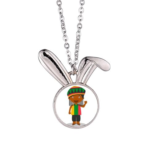Collier avec pendentif lapin de la Jamaïque noir : bijou ras de cou mode jamaïcaine