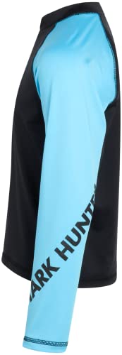 Big Chill Boys' Rash Guard Swim Shirt - Upf 50+ Long Sleeve Uv Sun Protection Swim Shirt Quick Dry, Size 8, Black/Blue Shark #TOP2