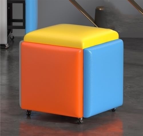 5-in-1 Rolling Storage Ottoman Cube with Wheels, Large Foldable Footstool for Home, Versatile Nesting Chair & Footrest, Durable Orange Upholstery