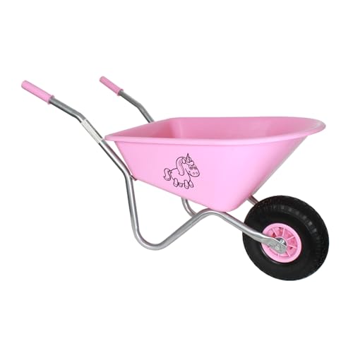 Kinderschubkarre Uni 3,6 kg 40 kg Traglast Stahl Kunststoff grün Vollgummirad Schiebkarre Gartenkarre (Einhorn | rosa)