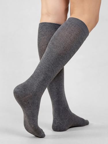 Image of COTTON DAY Women's Soft Combed Cotton Knee High Long Calf Dress Socks Seamless Toe Black White Gray Navy Blue Brown 3 Pack