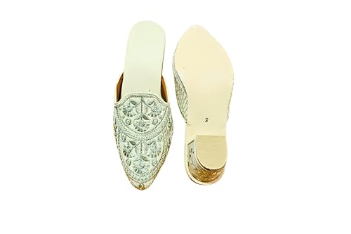 Image of Women's Golden Zari Work Block Heel Shoes | Handcrafted Ethnic Slip-On Footwear for Wedding & Parties