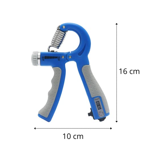 Hand Grip com Contador Ajustável AZUL Regulagem de Peso com Mola até 60kg Fortalecedor Antebraço Pun