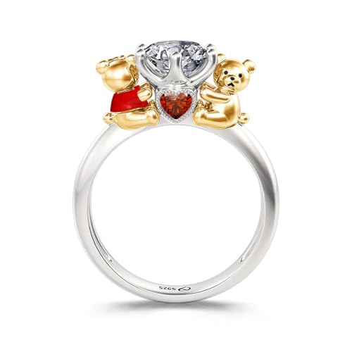 Jeulia Hug Me Animal Round Cut Sterling Silver Ring for Women Couples Engagement Wedding Anniversary Christmas Mother's Day Diamond Band with Jewelry Box