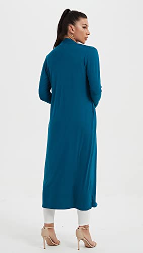 Image of Women's Floor Length Drape Sweater Cardigan -Lightweight Long Sleeve Open Front Maxi Duster with Pockets