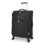 ATLANTIC Artisan III Medium Checked Luggage — Expandable, Lightweight, Water-Resistant Suitcase with 8 Spinner Wheels and Lockable Zipper Puller Heads — Black, 24-inch