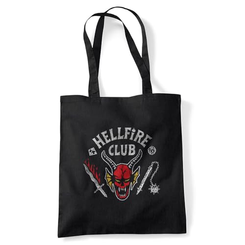 Stranger Things Hellfire Club Invert Grocery Travel Reusable Tote Bag, Black