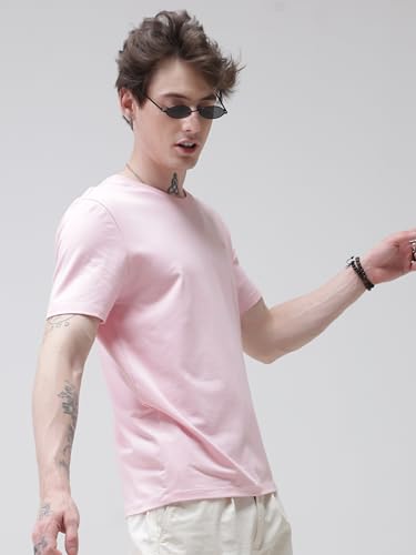 Image of TURMS Men's Casual Solid Round Neck T-Shirt, Odor Control, Stretchable & Breathable, Cotton Rich Fabric, Half Sleeve
