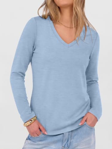 Image of ANRABESS Women's Long Sleeve Shirts V Neck Fall Tops | Soft Comfort Wrinkle Free Tshirts, Basic Tee, Winter Layer Clothing, Business Casual Work Fall Outfits, Travel Daily Wear