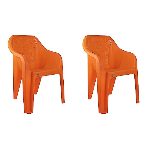 Image of Cello Dynamo Chair Set Pack of 2 - Orange (Plastic) | Strong and Durable | Easy to Clean | Chair for Living Room, Bed Room, Kitchen, Office Room, Outdoor | 3 Years Warranty