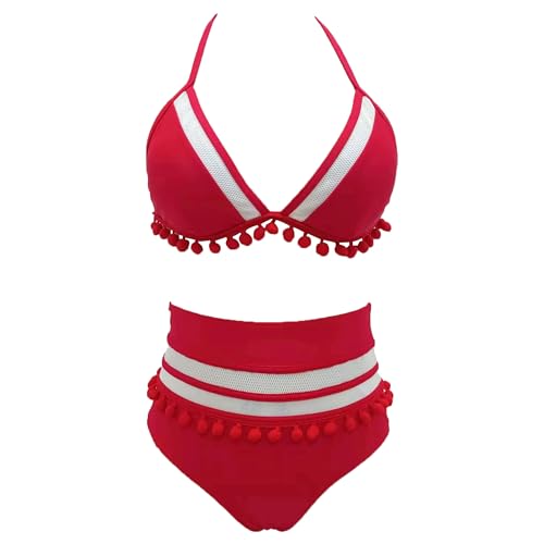 Viloree - Conjunto de bikini para mujer, diseño de cuello en V, triángulo, cintura alta, 2 piezas, rojo, L Taille Tall
