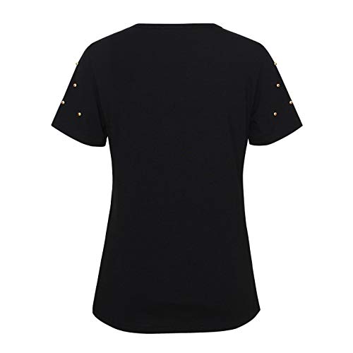 Image of PESION Womens Short Sleeve T-Shirt Sequined Tops O-Neck Funny Graphic Tees Blouse