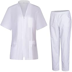 Uniformes De Trabajo Servicio Domestico MISEMIYA - Uniforme Sanitario Mujer - Camisa Y PANTALÓN Sanitario para Mujer - Ropa de Trabajo para Mujer 712-8312 - M, Blanco