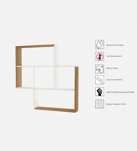 Image of RETICA Multipurpose Modular Wall Racks /Shelves /Organiser /Decor Particle Board Wall Shelf (Number of Shelves - 5, Beige, White)