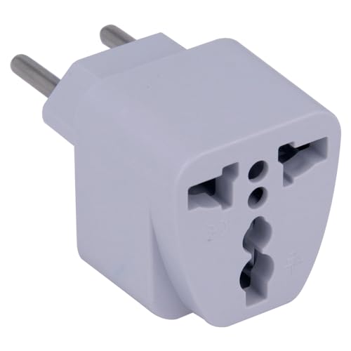 Adaptador Enchufe Viaje Multinacional Universal a Europeo Tipo C, Blanco, Francia, Alemania, Grecia, Islandia, Polonia, Portugal, España, EEUU, Canadá, Japón, Reino Unido, Australia, China, Suiza