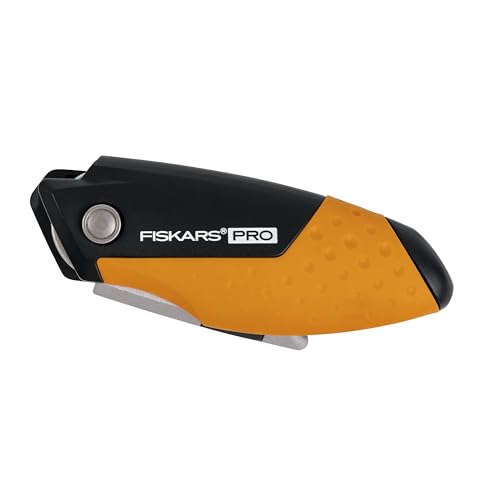 Image of Fiskars Pro Folding Utility Knife, CarbonMax Blade with Safe Blade Lock and Pocket Clip, Compact Dual-Lock All-Metal Design, Everyday Carry