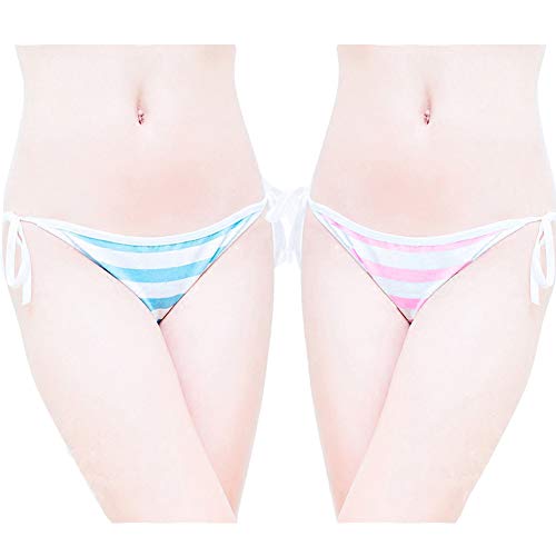 Joyralcos Japanese Striped Panties Bikini Cotton Anime Blue Pink Cosplay Underwear 2 Pack Briefs, Strings, One size