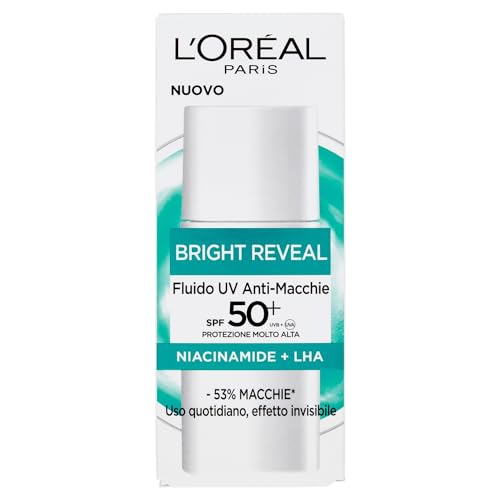 L'Oréal Paris Liquide UV Anti Taches SPF 50+ Tous Types de Peaux Protection et Taches Adoucissantes avec Niacinamine et Vitamine E Bright Reveal 50ml