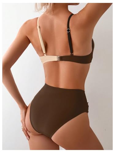 Verdusa Women's 2 Piece Color Block Swimsuit Underwired Criss Cross High Waisted Bikini Set2