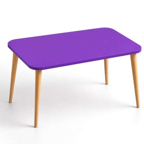 Image of Wooden Foldable Coffee Table - Rectangular Center Tea Table for Living Room & Bedroom, Easy Assembly with Solid Wooden Legs (Purple)