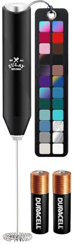 Image of Zulay Kitchen Powerful Milk Frother AA Batteries Included - Ultra Fast Handheld Drink Mixer with Stainless Steel Whisk Stirrer for Coffee, Protein, Matcha & More, Frother Wand Electric Frothmate Black