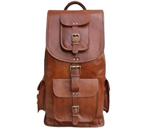 Jaald 21' Brown Leather Laptop Backpack Vintage Rucksack Travel Mochila Knapsack