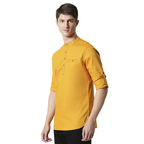 Bewakoof Men's Solid 100% Cotton Short Kurta - Relaxed Fit, Mandrin Collar, Full Sleeves - Image 3